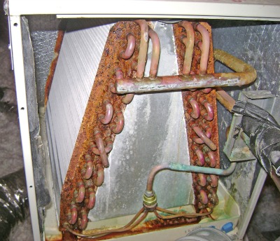 RUSTY CONDENSATION WATER FROM AIR CONDITIONER DRIP LINE