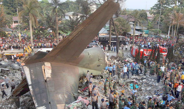 More than 140 dead as military plane ploughs into major Indonesian city
