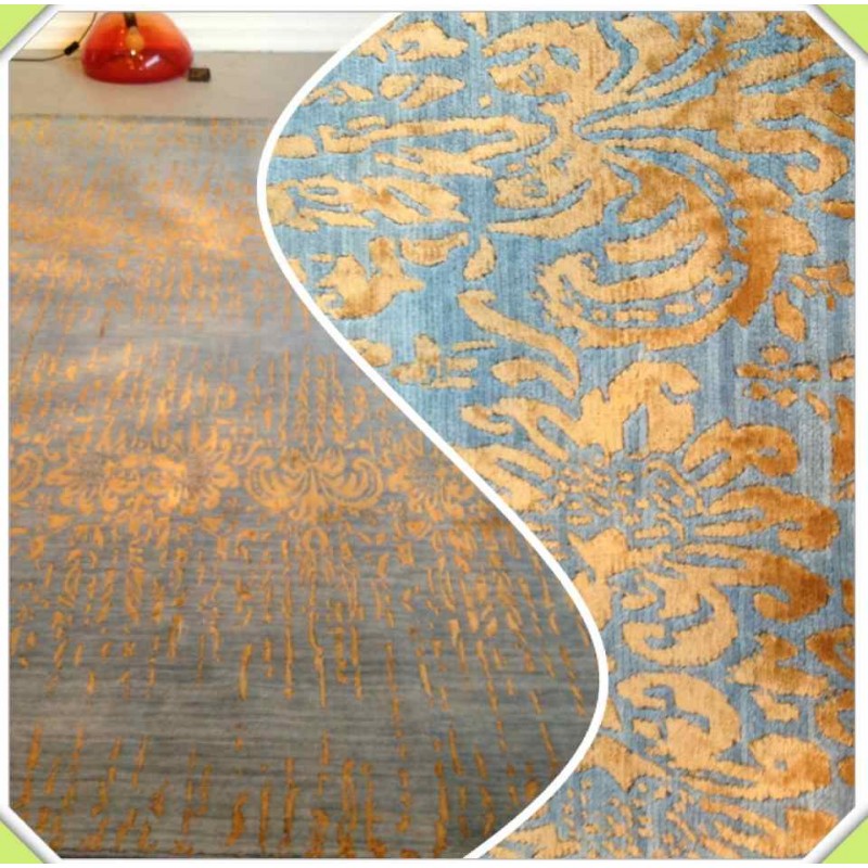 Blue and Copper Area Rug 100% Wool and Silk