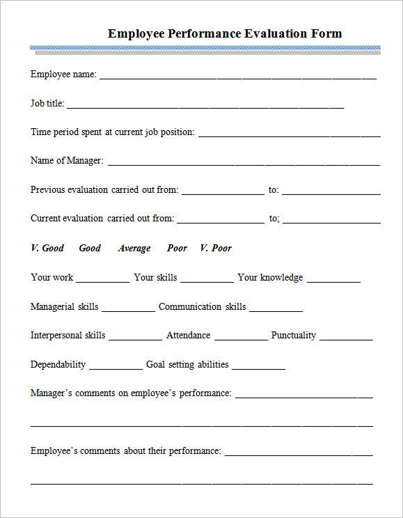 Sample Employee Performance Appraisal Form