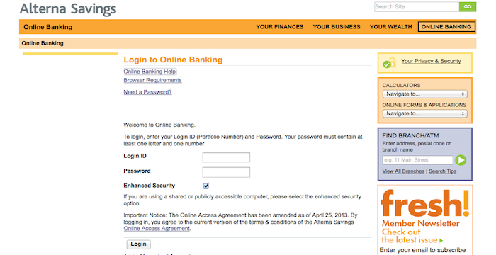 Alterna Savings Login Page